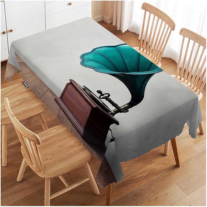 Swono Gramophone Table Cover Vintage Gramophone Phonograph Music 50x72 Inch Table Cloth for Rectangle Tables Buffet Parties Coffee BBQ and Dinning Tablecloth