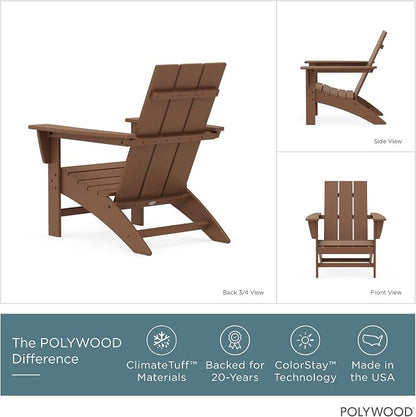 POLYWOOD Modern Adirondack Chair – All-Weather Outdoor Lawn Adirondack Chairs – HDPE, Fade-Resistant & Durable Outdoor Furniture – For Patio, Deck & Fire Pit Chairs – Teak Brown