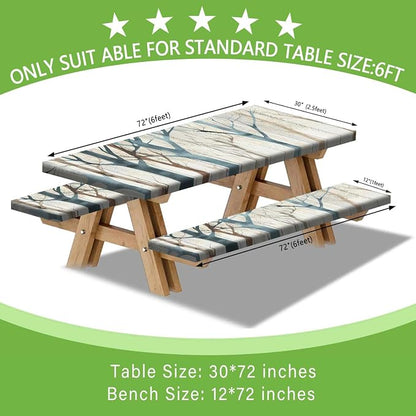 JAWO Picnic Table Cover with Bench Covers, Forest Camping RV Essentials Gear Supplies Outdoor Waterproof Windproof Tablecloth with Elastic, 72in