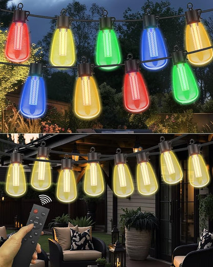 98FT Outdoor String Lights with Remote - Multicolor & Warm White, 8 Light Modes Timer Waterproof Patio Lights Plug In Dimmable String Lights Shatterproof for Outside Porch Backyard Party