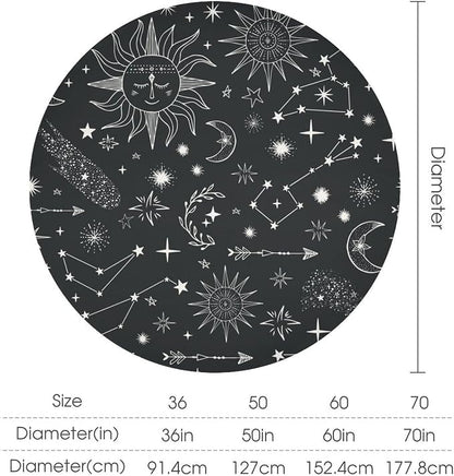 Sun Moon Round Tablecloth Boho Astrology Celestial Constellation Star Crescent Galaxy Space Table Cloth Water Resistant Wipeable Table Cover for Picnic Party Holiday Kitchen Dinner Table 36"