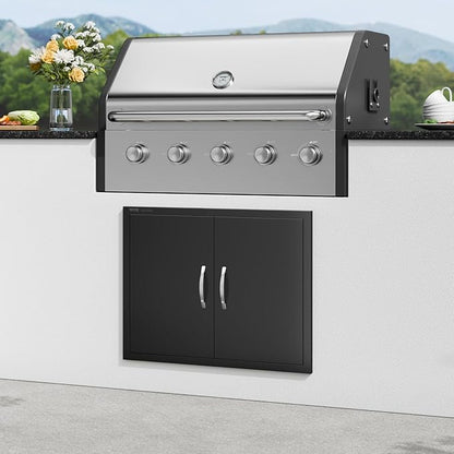 VEVOR BBQ Access Door, 788x610 mm Double Outdoor Kitchen Door, Cold Plate Flush Mount Doors, Wall Vertical Doors with Handles, for BBQ Island, Grilling Station (Stainless Steel + Oil-Sprayed Product)