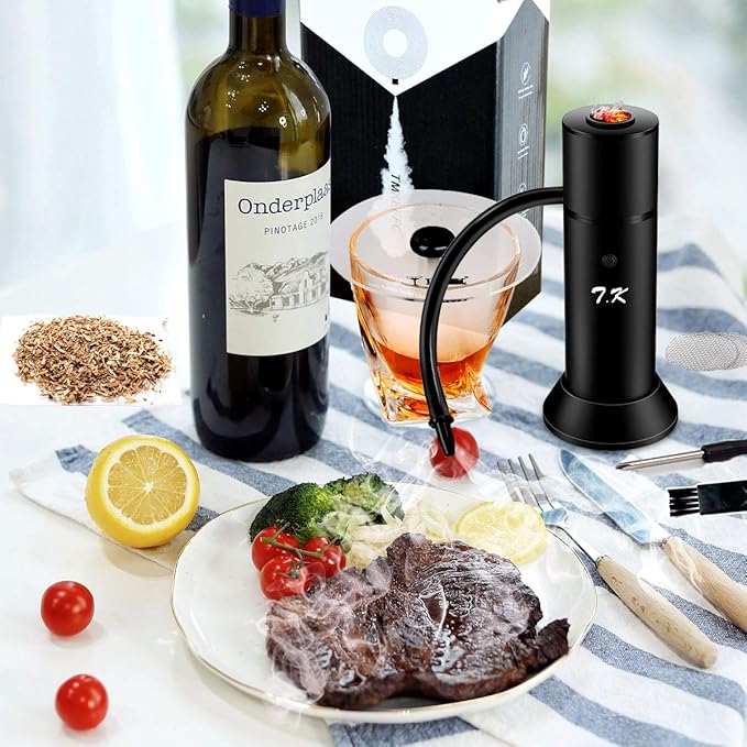 Smoking Gun Portable Smoker Infuser, Handheld Cocktail Smoke Food Smoker for Meat, Sous Vide, Drinks, Cheese, Cup Cover and Wood Chips Included, Black