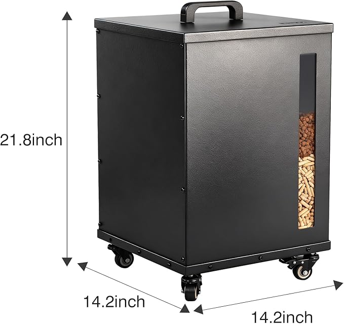 Rayzi 66lb Wood Pellet Storage Bin, Carbon Steel Fuel Pellet Container with Lid, Outdoor Waterproof & Rust-Resistant Metal Storage for Wood Pellets, Animal Feed, Charcoal