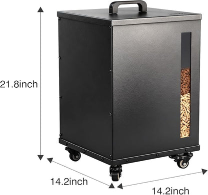 Rayzi 66lb Wood Pellet Storage Bin, Carbon Steel Fuel Pellet Container with Lid, Outdoor Waterproof & Rust-Resistant Metal Storage for Wood Pellets, Animal Feed, Charcoal