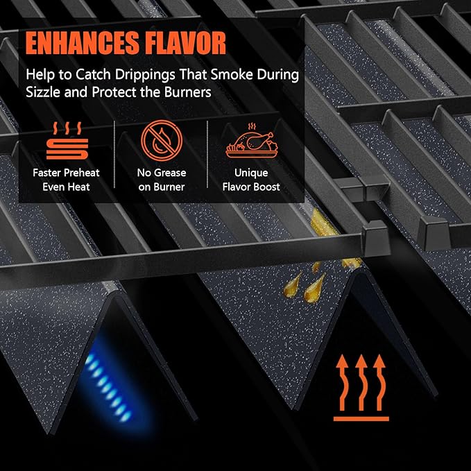 Grill Parts for Weber Genesis 300 Grills with Front Control Knob, Grill Grates for Genesis E310 S310 E/S320 E/S330, 17.5" Flavorizer Bars&Heat Deflectors, 19.5" Grill Grates for Weber 7524 7621 65505