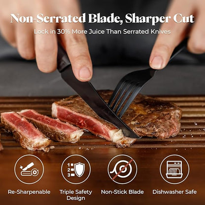 Steak Knives Set of 8, 4.7 Inch Dishwasher Safe Non-Serrated Table Knives, Ultra Sharp for Precise Cutting, Non-Stick Blade & Rust Proof, Easy to Maintain Ideal for Home Restaurant Party