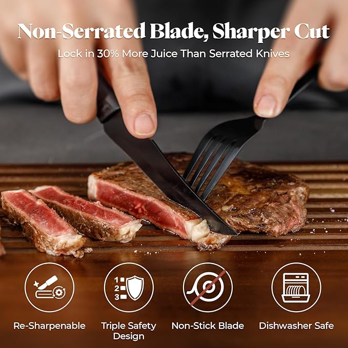 Steak Knives Set of 12, 4.7 Inch Dishwasher Safe Non-Serrated Table Knives, Ultra Sharp for Precise Cutting, Non-Stick Blade & Rust Proof, Easy to Maintain Ideal for Home Restaurant Party