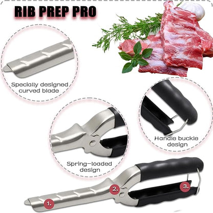 Rib Membrane Removal Tools, Rib Prep Tool, Stainless Steel BBQ Rib Skinner with 2Pcs Tweezers Pliers and Gloves, for Easy Rib Skinner, Kitchen Gadgets for Barbecue Enthusiasts & Chefs