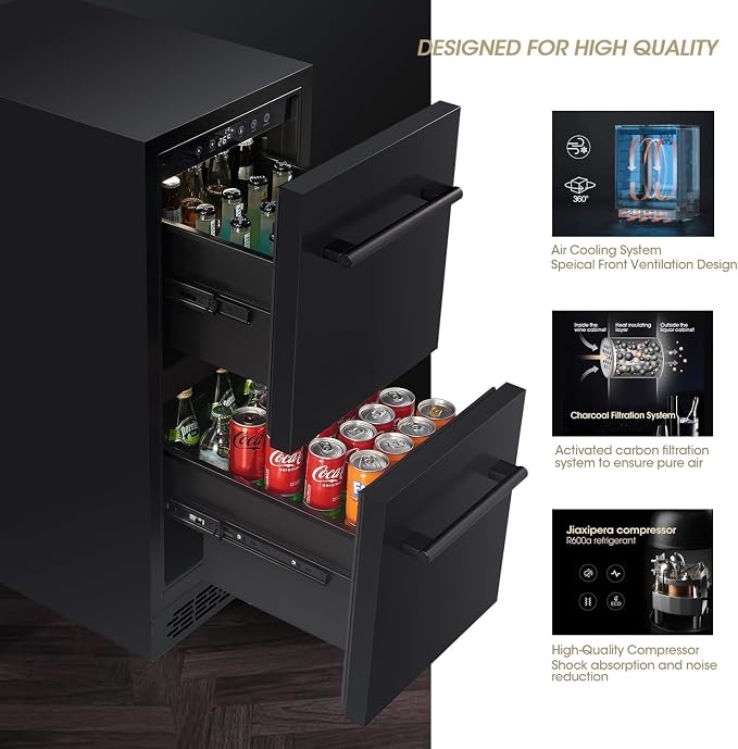 15 inch Double Drawer drawer refrigerator under counter Beverage Refrigerator, Indoor/Outdoor Fridge for Patio, Kitchen & Bar, Weatherproof