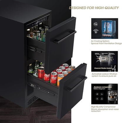 15 inch Double Drawer drawer refrigerator under counter Beverage Refrigerator, Indoor/Outdoor Fridge for Patio, Kitchen & Bar, Weatherproof