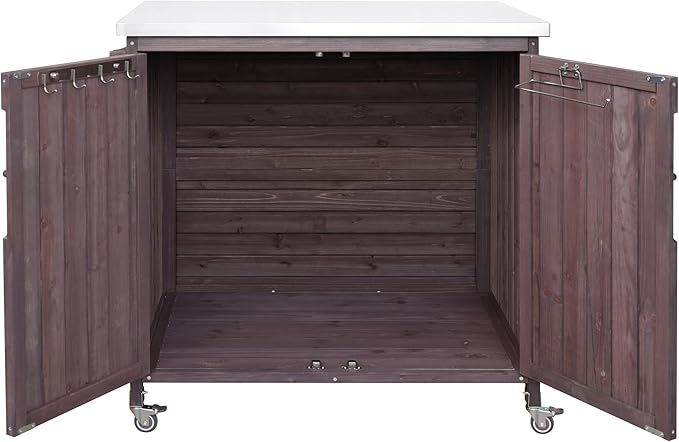 42.1-Inch Mobile Prep Station with Stainless Steel Countertop, Outdoor Grill Cart cart with Adjustable Shelf, Storage Cabinet and Side Shelf for Backyard BBQ & Pizza
