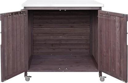 42.1-Inch Mobile Prep Station with Stainless Steel Countertop, Outdoor Grill Cart cart with Adjustable Shelf, Storage Cabinet and Side Shelf for Backyard BBQ & Pizza