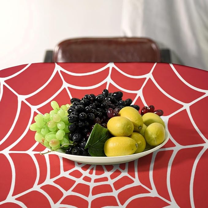 Spider Web Hero Tablecloth, White Spiderweb Red Cobweb Water Resistant Wipeable Table Cover for Picnic Party Holiday Kitchen Dinner Table 60"x90"