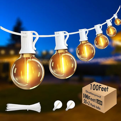 White Outdoor String Lights 100FT Patio Lights with 52 G40 Edison Bulbs | 2200K Warm White,10ft lead wire,White String Lights Waterproof Outside for Wedding,Proposal,Party,Anniversary
