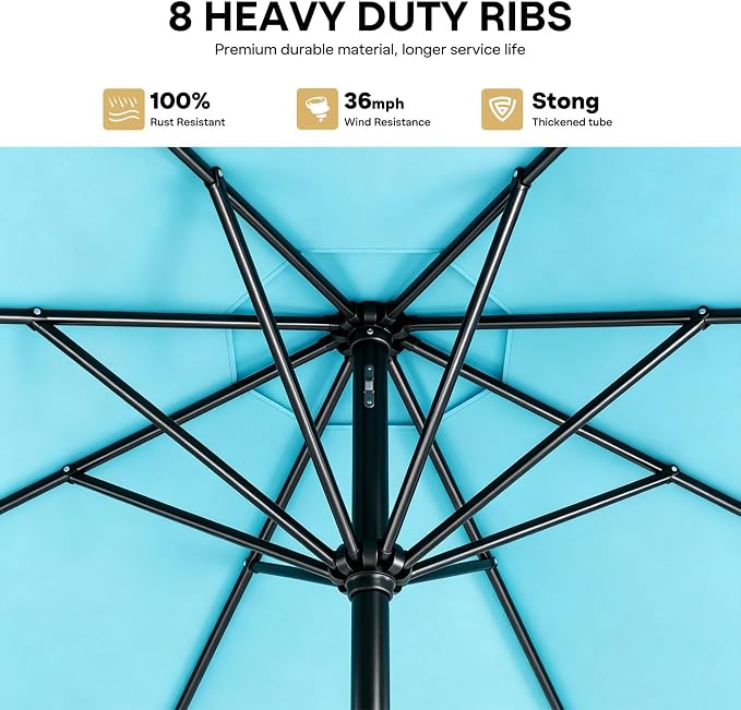 Sannwsg Outdoor Patio Umbrella,Table Umbrella with Push Button Crank,Market Umbrella with 8 Sturdy Ribs,Yard Umbrella