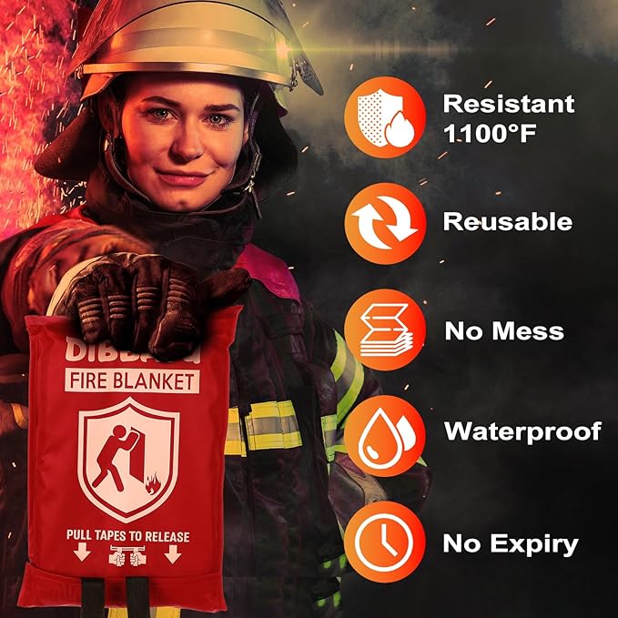 DIBBATU Fire Blanket for Home and Kitchen, Fire Blankets Emergency for Home, Emergency Fire Blankets for House, Fireproof Blanket, Survival FireBlanket for Kitchen,Fireplace, Grill, BBQ