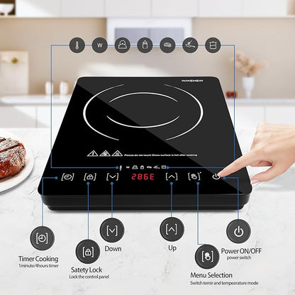 Electric hot plate 120°F~465°F Crystal Glass Surface Countertop Electric Cooktop1800W Automatic heat reduction and timer feature Easy to Clean Hot Plates for Cooking kitchen burner electric
