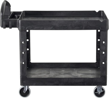 Rubbermaid Commercial Products 2-Shelf Utility/Service Cart, Medium, Black, Lipped Shelves, Ergonomic Handle, 500 Lbs Capacity, forfor Warehouse/Garage/Cleaning/Manufacturing