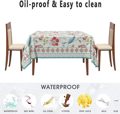 Flower Square Tablecloth Waterproof Spring Summer Square Table Cloth for Kitchen Dinning Table Decor Vintage Boho Washable Seasonal Table Cover for Indoor Outdoor Restaurant Home 60x60 Inch