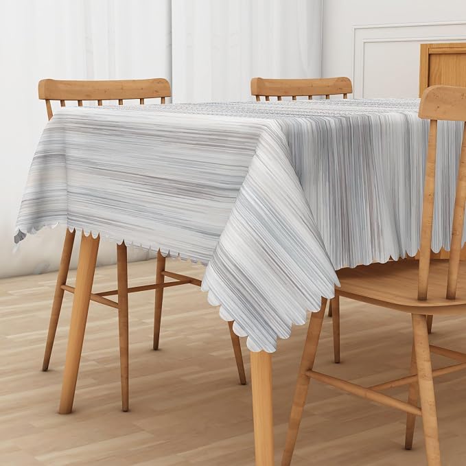 Gray Striped Table Cloth for Rectangle White Vintage Grain Retro Texture Washable Table Cover 60x84 Inch Polyester Stain Resistant Cloth Table Cover for Home Restaurant Picnic Camping BBQ