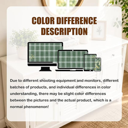 Nuxovilar Tablerunner and Placemats Set of 7 Green Plaid with Daisy Decor Linen Square Placemats for Dining Dining Sets and Accessories Outdoor Picnic, Patio Dinner, Daily Meals