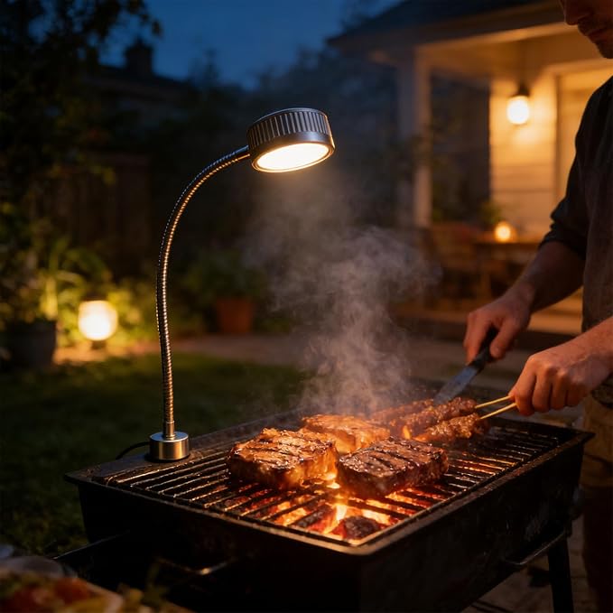 Magnetic Rechargeable BBQ Light with 7 Bright LEDs Flexible Hose and 1200mAh Battery for Grills Camping and Fishing