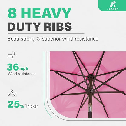 JEAREY 9FT Outdoor Patio Umbrella with Solar Lights, LED Lighted Pool Umbrella with Tilt and Crank, Outdoor Table Umbrellas for Deck, Yard & Market (Rose Pink)