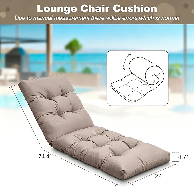 Outdoor Lounge Chair Cushions, 74.4 x 22 x 4.7 Inches Waterproof Fade Resistant Patio Cushion for Chaise Lounger