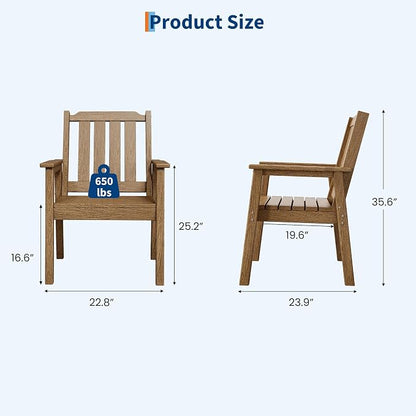 Garvee Outdoor Patio Dining Chairs Set of 2, HDPE Garden Dining Chairs | Sturdy Frame, Waterproof, All-Weather for Backyard, Poolside, Porch, Deck, Natural