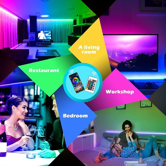 AILBTON Led Lights for Bedroom,100ft Led Light Strip Music Sync RGB Led Strip Lights Built-in Mic,Bluetooth App Control Led Room Lights with Remote,5050 RGB Rope Light