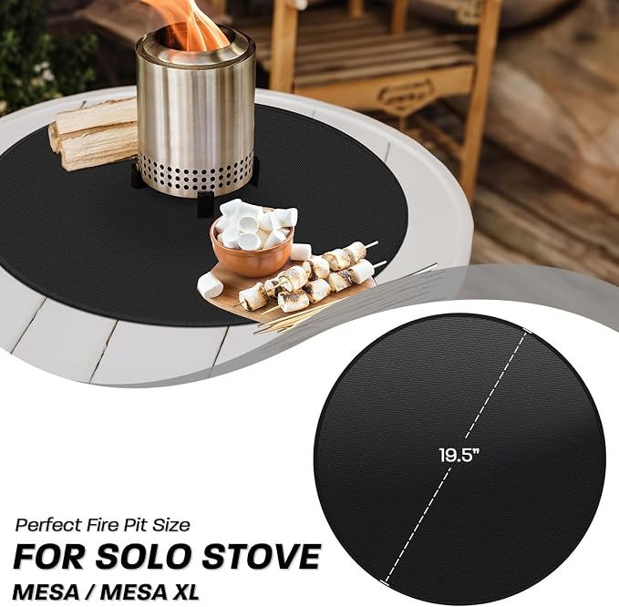 19.5" Fire Pit Mat for Solo Stove Mesa - Round Under Grill Mat | Tabletop,Fireproof,Oil & Waterproof,Portable,Easy to Clean,Outdoor Patio Deck Protection,Fireplace,Camping Stove Fire Mat