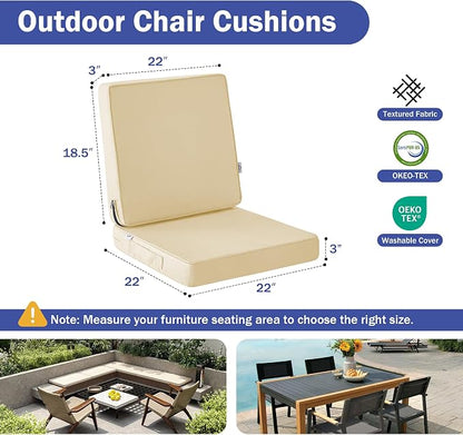 IPYNBAP Outdoor Cushions, Outdoor Chair Cushions 22x22x3 Inch, Cushions for Outdoor Furniture with Removable Cover, Waterproof & Fade Resistant Outdoor Seat Cushions for Patio, Lawn, Beige
