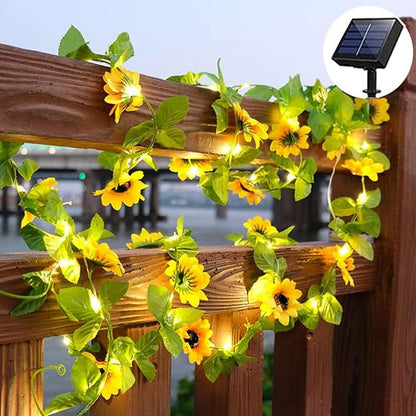 Solar Sunflower String Lights Outdoor Waterproof, 16FT 50LED,Yellow | Artificial Flower Fairy String Lights Sunflower Garland with Lights for Garden Patio Fence Yard