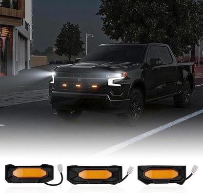 3Pcs LED Front Grille Lights Compatible with 2022-2026 Chevy Silverado 1500 LT Front Bumper Lamp Decorative Grille Lights with Fuse Wire Replacement for 2022-2026 Chevy Silverado Accessories