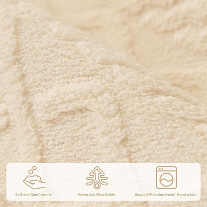 vctops Geometric Jacquard Plush Sofa Couch Covers Farmhouse Neutral Non Slip Sectional Couch Cover Soft Warm Sofa Slipcover for Dogs, Children, Pets Furniture Protector (Cream,43"x94")