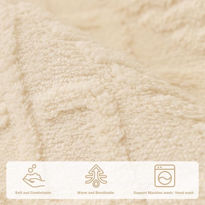 vctops Geometric Jacquard Plush Sofa Couch Covers Farmhouse Neutral Non Slip Sectional Couch Cover Soft Warm Sofa Slipcover for Dogs, Children, Pets Furniture Protector (Cream,43"x70")