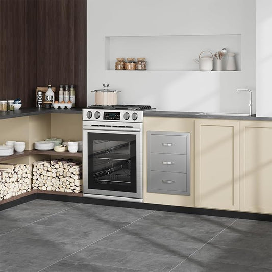 Garvee Outdoor Kitchen Drawers 15.7"WX17.7"DX21.6" H, Flush Mount Access BBQ Drawers with full Stainless Steel,Weatherproof & Rust-Resistant,for Outdoor Kitchen Island, Patio Grilling Tools & Spices | Stainless Steel - Weatherproof Rust-Resistant Drawe...
