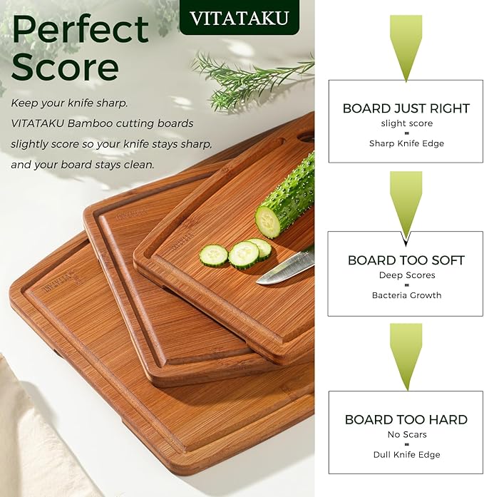 3-Piece Carbonized Bamboo Cutting Board Set with Wood Storage Stand, 15.4" Large Wooden Chopping Boards for Kitchen, Non Toxic Pre-Oiled Charcuterie Serving Tray, Kitchen Gifts