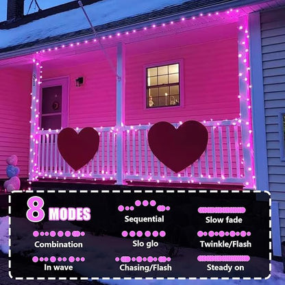 YEGUO Pink String Lights Indoor, 165ft 500 LED Christmas Lights Outdoor Waterproof, 8 Modes Clear Wire Fairy Light Plug in for Party Tree Wedding Xmas