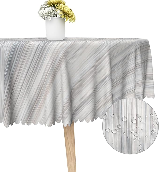 Gray Striped Round Table Cloth for Rectangle White Vintage Grain Retro Texture Washable Table Cover 70 Inch Polyester Stain Resistant Cloth Table Cover for Home Restaurant Picnic Camping BBQ