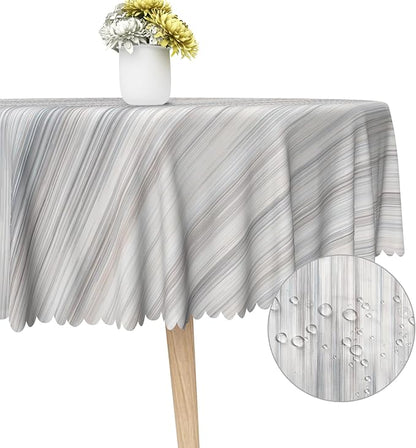 Gray Striped Round Table Cloth for Rectangle White Vintage Grain Retro Texture Washable Table Cover 70 Inch Polyester Stain Resistant Cloth Table Cover for Home Restaurant Picnic Camping BBQ