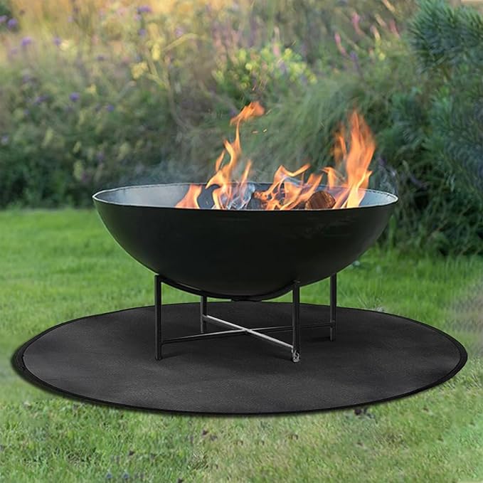 Fire Pit Mat, 36" Round Silicone Glass Fiber Fireproof Mat for Grilling, Patio, Camping - Heat Resistant & Portable Design