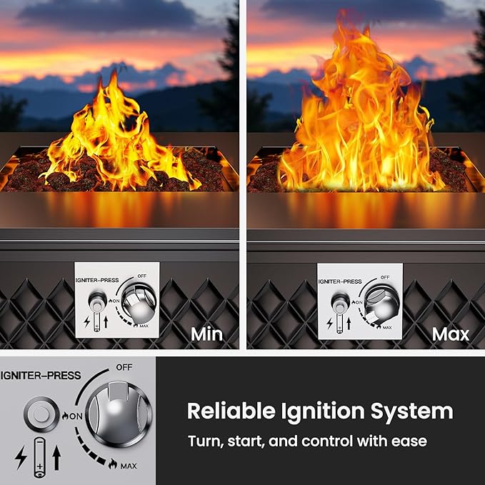 Ciays 32 Inch Propane Fire Pits,50,000 BTU Gas Fire Pit Table for Outsides with Steel Lid and Lava Rock, 2-in-1 Square Fire Table for Gatherings Parties on Patio Deck Garden Backyard, Black