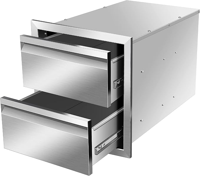 Outdoor Kitchen Drawer 14 x 15 x 23 inch Flush Mount BBQ Layer Drawer, Durable Stainless Steel Kitchen Drawer Outdoor Kitchen Access Drawer for BBQ Island Patio