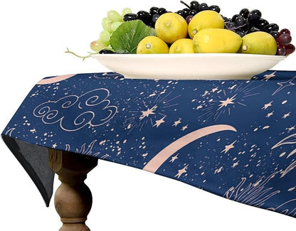 Moon Sun Tablecloth Vintage Star Magical Galaxy Space Boho Celestial Table Cloth Water Resistant Wipeable Table Cover for Farmhouse Picnic Party Holiday Kitchen Dinner Table 55"x75"