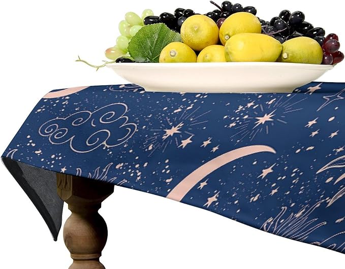 Moon Sun Tablecloth Vintage Star Magical Galaxy Space Boho Celestial Table Cloth Water Resistant Wipeable Table Cover for Farmhouse Picnic Party Holiday Kitchen Dinner Table 60"x90"