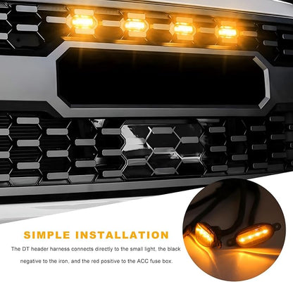 5 PCS Car LED Grille Lights, Waterproof Front Grille Running Lights with Wiring Harness, LED Grill Running Lamp Decorative Light for 2017-2019 F150 Raptor (Black & Yellow, 4 PCS)