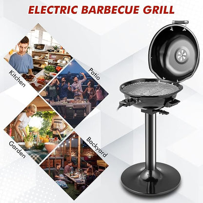 HAPPYGRILL Electric Grill Outdoor, 1600W Barbecue 15-Serving for Indoor & Outdoor Use, Portable Stand BBQ Grill for Cooking Patio Kitchen Garden (Black)
