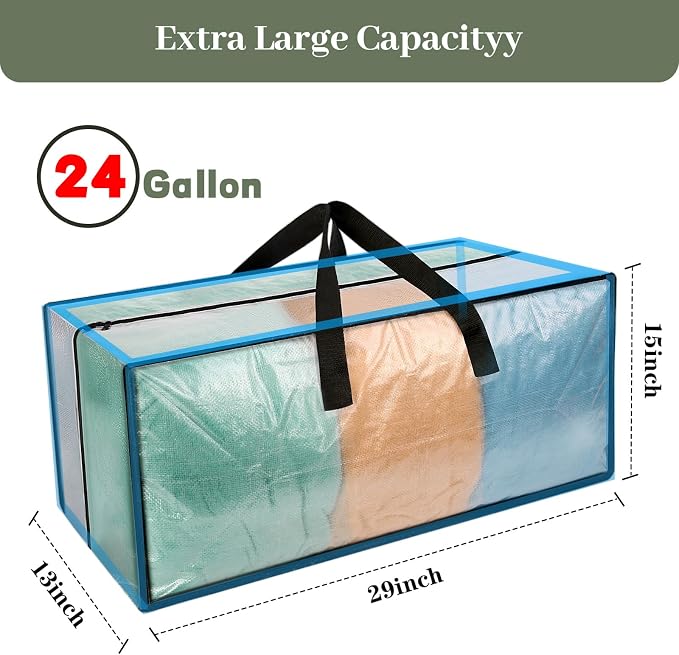Heavy Duty Clear Moving Bags with Strong Zipper & Comfortable Handles | 4 Pack Extra Large Storage Bags Totes Moving Boxes Packing Supplies for College Dorm Room Essentials Compatible with IKEA